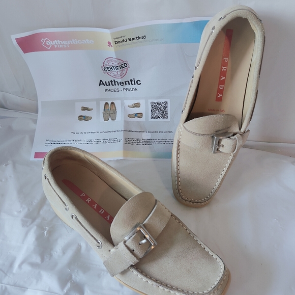 Vintage Prada Women's Beige Suede Buckle Moccasin Shoes w/ COA -Size 35.5/US 5.5 - Picture 15 of 16